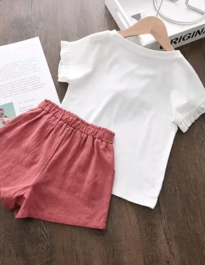 Conjunto para niña color palo rosa y blanco