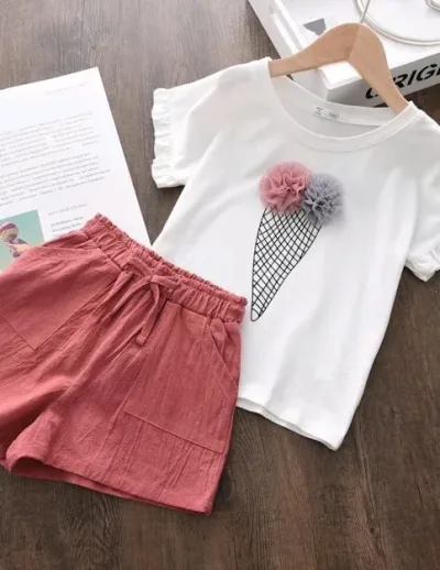 Conjunto para niña color palo rosa y blanco