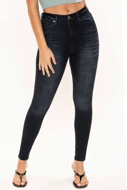 Jeans para dama talle alto skinny  D108 color negro desgastado