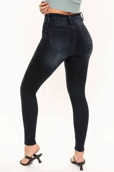 Jeans para dama talle alto skinny  D108 color negro desgastado