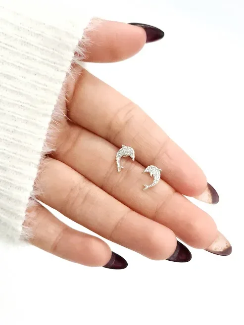 Aretes plata 925 para dama color plata diseño de delfín