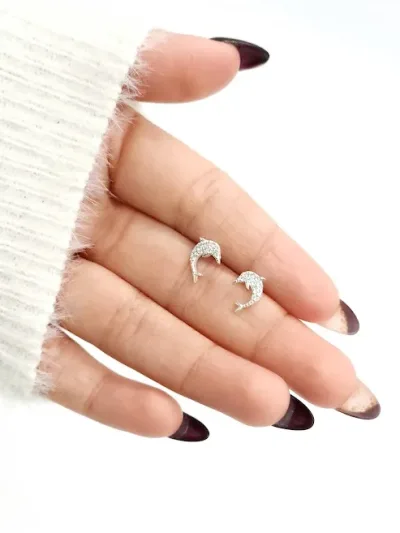 Aretes plata 925 para dama color plata diseño de delfín