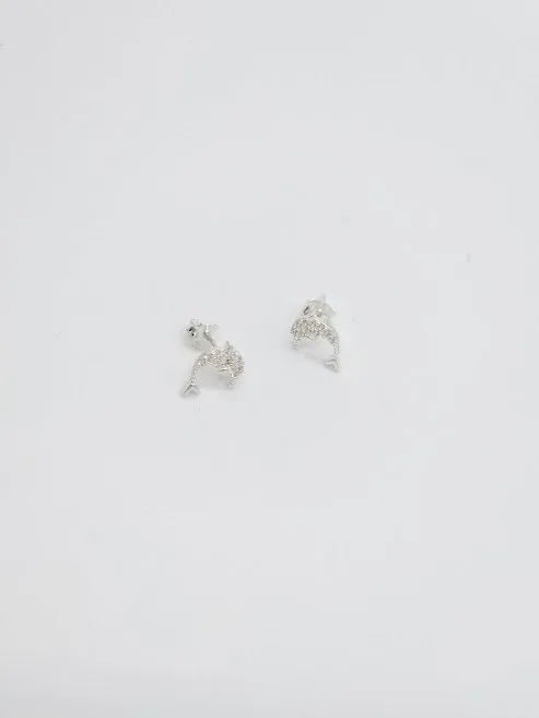 Aretes plata 925 para dama color plata diseño de delfín