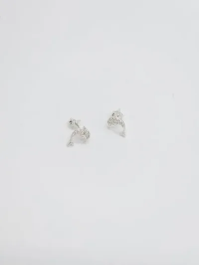 Aretes plata 925 para dama color plata diseño de delfín
