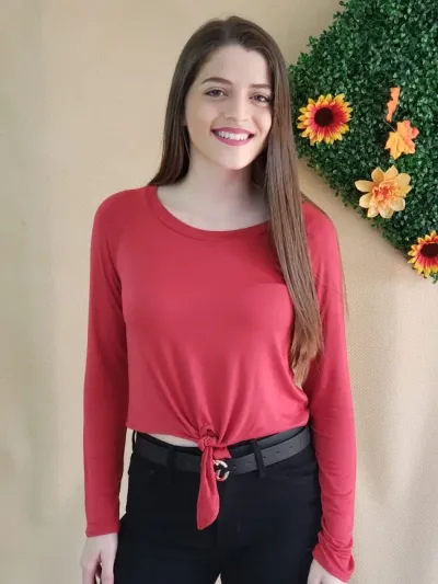 Blusa Ambiance para dama roja manga larga